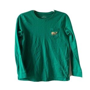 Vineyard Vines Girls Kids Size XL 16 Green Whale Graphic Long Sleeve Blouse Top